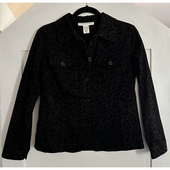 Bamboo Traders Black Embossed Leopard Print Button Down Shacket Jacket Sz PS - Picture 1 of 7